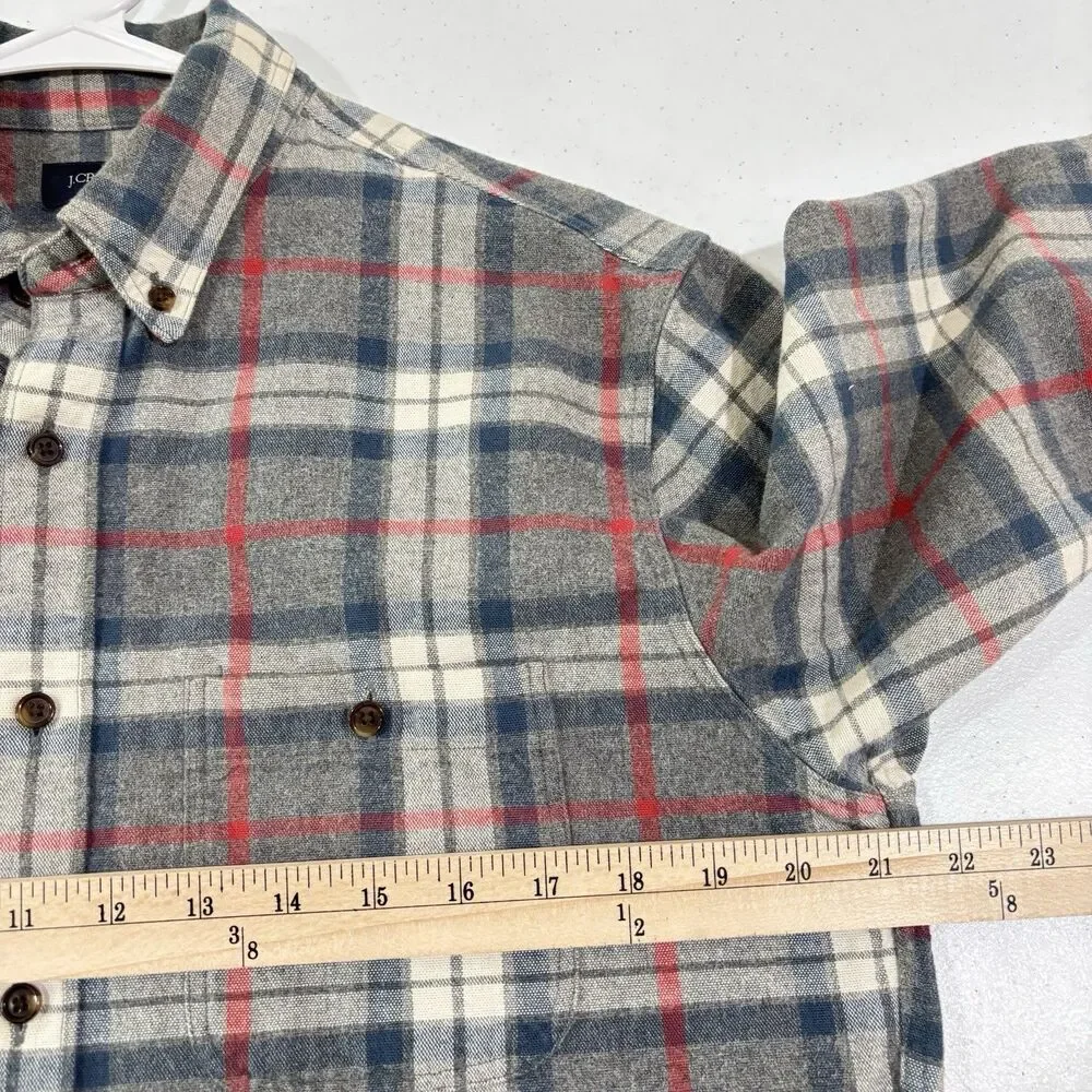 J Crew Men Plaid Flannel Button Down Shirt M Cotton Elbow Patch Dad Preppy Cabin